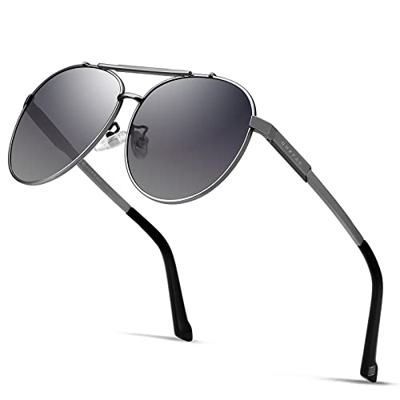 GUZTAG Gafas de sol para hombre, polarizadas, marco de metal, unisex, protección UV, 400 conducción, gafas de sol, Marco: gris, lentes: gris degradado