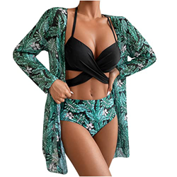 Nuevo 2022 Mujer Bikini 3pcs Conjunto de Bikinis + chal Ropa de Playa Sexy Push up Cintura alta Hawaii elegante impresión Moda Bikini Tankinis mujer B en oferta