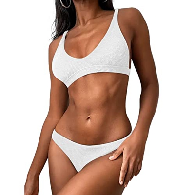 ZAFUL Mujer Bikini Conjuntos Trajes de baño (L, Blanco)