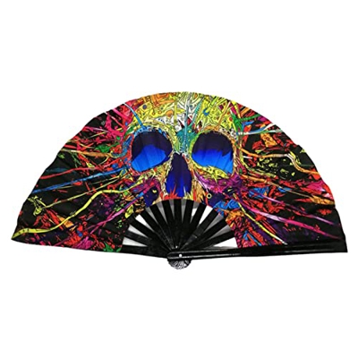QINGRONG Ventilador de mano plegable grande de 33 cm Bling Bling Hand Rave Fan Rainbow Print Bamboo Oxford Cloth Festival Ventilador de mano para rega