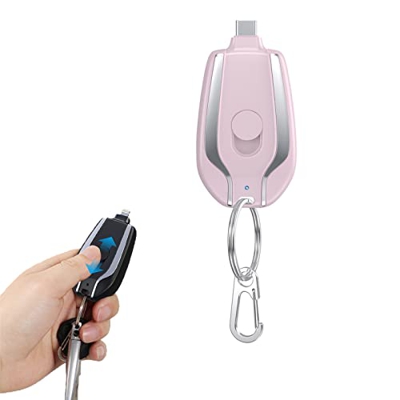 Gossiribbn 1500mah Mini Power Emergency Pod, Keychain Portable Charger for iPhone or Type-c, Key Ring Cell Phone Charger (Pink,Type-c)