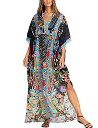 Snyemio Kaftan Vestido Largo de Playa Mujer Maxi Pareo Floral Verano Túnica Boho Talla Grande Kimono, Color 41, Talla única características