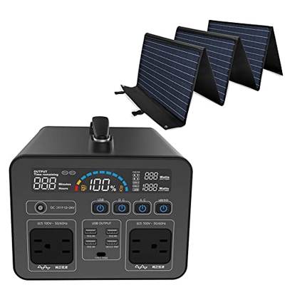 AEBVN Generador Solar 1000Wh Portable Power Station con 50W-100Wsolar Panel 230V / 1048W Fuente De Alimentación Móvil con Pantalla LCD,C