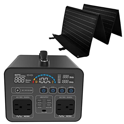 AEBVN Generador Solar 1000Wh Portable Power Station con 50W-100Wsolar Panel 230V / 1048W Fuente De Alimentación Móvil con Pantalla LCD,B