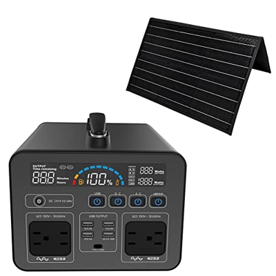 AEBVN Generador Solar 1000Wh Portable Power Station con 50W-100Wsolar Panel 230V / 1048W Fuente De Alimentación Móvil con Pantalla LCD,A
