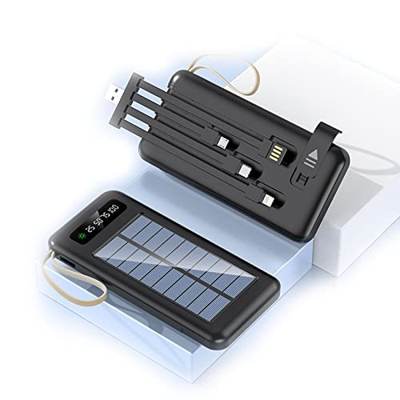 1pcs Solar Power Bank 20000mAh, Built in Cable USB Type C Portable Solar Charger, LED Flashlight, Mobile Phone Holder, Quick Charge Waterproof Phone C