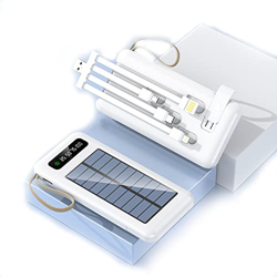 1pcs Solar Power Bank 20000mAh, Built in Cable USB Type C Portable Solar Charger, LED Flashlight, Mobile Phone Holder, Quick Charge Waterproof Phone C en oferta