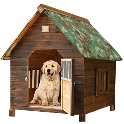 Caseta Exterior para Perros Casa De Madera Aislada para Perros para Animales Pequeños, Medianos Y Grandes Resistente A La Intemperie Fácil De Montar F
