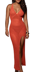 NLAND Vestido de Playa de Las Mujeres de Punto sin Espalda Bikini Cover Up Playa de Verano con Cuello en V de Largo precio