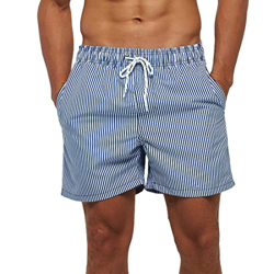 HLVEXH Hombres Pantalones Cortos con Forro de Malla Bañador Piscina Hombre Natacion Verano Secado Rapido Vacaciones Azul Blanco Rayas Verticales L en oferta