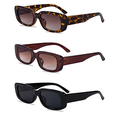 Berkelen Gafas de Sol Rectangulares para Mujeres 3 Piezas Gafas Pequeñas Retro con Protección UV400 de Marco Cuadrado para Viaje, Eventos de Verano, V