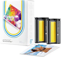 Liene - Paquete de 80 Hojas de Papel Fotográfico y 2 Cartuchos Tinta, 4"x 6" Papel para Liene Impresora de Fotos, 100 x 148 mm Papel Fotográfico de Su precio