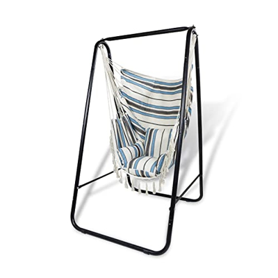 CCLIFE Silla Colgante con Soporte Columpio Interior Silla Hamaca Colgante con Conjines, Carga Máxima 100 kg, para Interior y Exterior