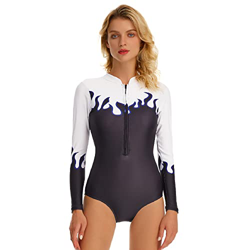 BEACHKINI Traje de baño de una Pieza para Mujer, Traje de baño de Manga Larga con Cremallera Frontal, Traje de baño Triangular,Flama Negra,M en oferta