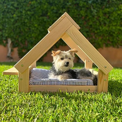 The Paw State - Caseta para Perro Interior | Perros Pequeños y Medianos | Casita de Pino Macizo | con balda para 2 Comederos | Estilo Montessori | Sin
