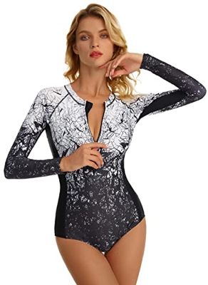 AIEOE Traje de Baño de una Sola Pieza para Mujer de Manga Larga Proteccion Solar Surf Suit de Manga Larga Ropa de Surf de una Pieza con Cremallera