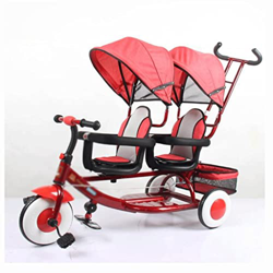 Jixi Silla de Paseo Cochecito Doble Triciclo for niños niños del Pedal del niño, el toldo del Mango de Empuje Desmontable y recalcable del paseante y  características