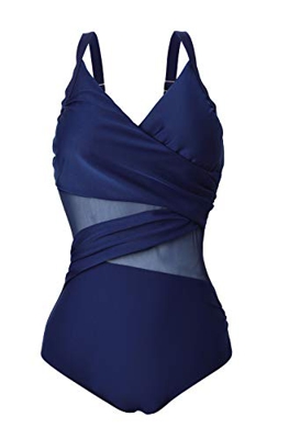 Viloree Bañador Mujer Reductor Barriga Push up Relleno Un Hombro Cintura Pliegues Una Pieza Trajes Ropa de Baño Natacion Azul Marino L