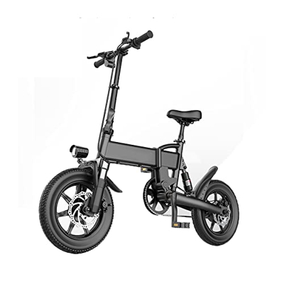 ALFUSA Bicicleta eléctrica de 14 Pulgadas, Bicicleta Scooter para Adultos, Bicicleta eléctrica Plegable,Bicicleta eléctrica cercanías (Black 7.8A)