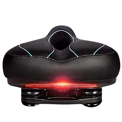OUHUAN SillíN de Bicicleta con Luz Trasera Espesar Ensanchar Bicicleta CóModa LáMpara de Advertencia de Asiento Trasero de Ciclismo Hueco, Negro Azul