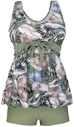 Wantdo Traje de Baño con Shorts de Dos Piezas Bañador Cintura Alta Traje de Baño para Mujeres Talla Grande Floral Tankini Vestido para Playa Mar Pisci precio