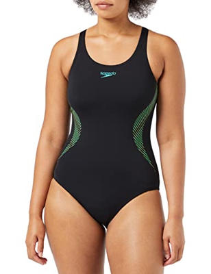 Speedo Placement Muscleback One Piece Swimsuit, Negro/Azul, 42 Women's