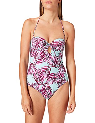 Iris & Lilly Sh191018 bañadores, Verde Turquesa, Estampado De Hojas De Palmera, 36