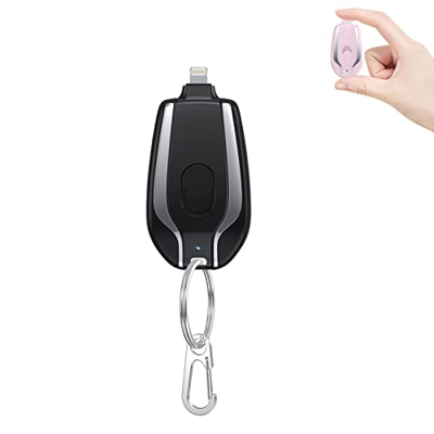 1500mAh Mini Power Emergency Pod, Key Ring Cell Phone Charger, Keychain Portable Charger for iPhone or Type-c, Fast Charging (Black,for iPhone)
