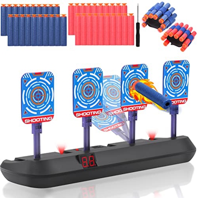 ABirdon Tiro Electrónico para Nerf, 4 Objetivos Digital para Nerf con Restablecimiento Automático, Incluye 40 Balas, 2 Muñequeras y Destornillador, Ju