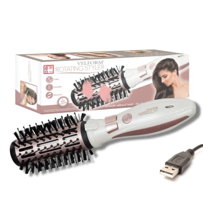 Cepillo Eléctrico moldeador de peinado (alisado-rizado) VELFORM Rotating Styler, Sin cable, Recargable por USB, , Antiencrespamiento cabello, Revestim