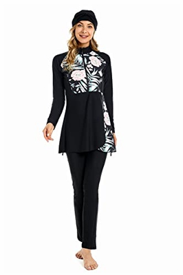 Traje de baño musulmán para Mujer Traje de baño Modesto Burkini Traje de baño islámico Traje de baño de Talla Grande con Mangas largas (6XL, X4)