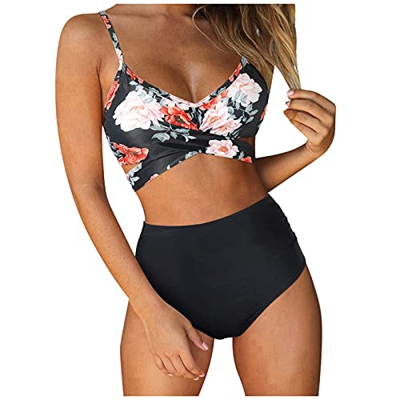 POLPqeD Bañadores Mujer Sexy de Dos Piezas de Bikini Push Up Parte Superior del Bikini Bragas para Bañador de Cintura Alta Biquini Cruz de Banda Ancha