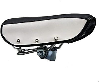 NENCA Sillín De Bicicleta De Primavera De Cuero PU Vintage con Remache Cómodo para Hombres Y Mujeres-Noir/Blanc