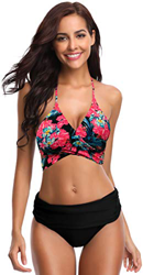 SHEKINI Bikini de Traje de baño de Colores Oscuros para Mujer Bikini de Tirantes Bikini de Cintura Alta de Dos Piezas (Negro-B, M) en oferta