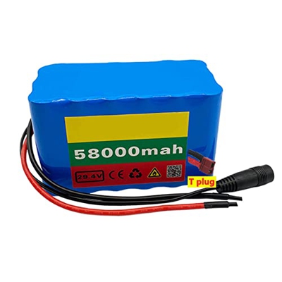 Batería Litio para Bicicleta Eléctrica Batería 29.4V 58000mAh Batería de Litio para Silla de Ruedas con BMS + Cargador,para 50W- 500W Motor XT60 Plug