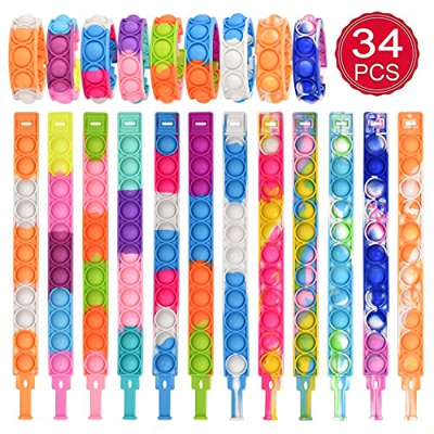 34 Piezas Fidget Pulsera Pop Fidget it Toy Silicona Simple Fidget Juguete Antiestrés Pulsera de Silicona de Descompresión Juguete de Descompresión de 