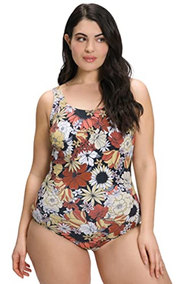 Ulla Popken, Traje de baño para Mujer, Tallas Grandes, diseño de Flores, Cuello Redondo, sin Copas Suaves