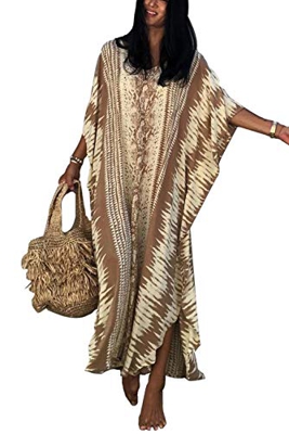 YouKD Summer Floral Long Kaftan Bohemian Loungewear Traje de baño de Playa Cover Up Maxi Robe para Mujer