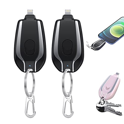 Mini Power Emergency Pod - 1500mAh Mini Power Emergency Pod, Keychain Portable Charger for iPhone or Type-c, Portable Keychain Phone Charger (2pcs Bla