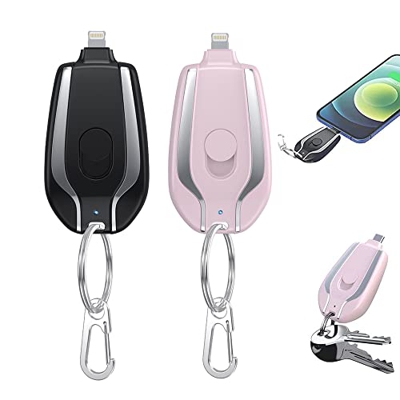 Mini Power Emergency Pod - 1500mAh Mini Power Emergency Pod, Keychain Portable Charger for iPhone or Type-c, Portable Keychain Phone Charger (Black+Pi