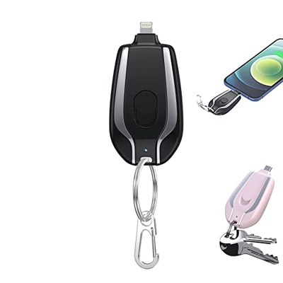 Mini Power Emergency Pod - 1500mAh Mini Power Emergency Pod, Keychain Portable Charger for iPhone or Type-c, Portable Keychain Phone Charger (Black,fo