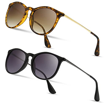 SUNGAIT 2 Pares Gafas de Sol Mujer Hombre Retro Redondas Unisex UV400 Proteccion (Marco Ámbar Mate/Lente Gradiente Polarizado Marrón + Marco Negro Mat