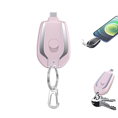Mini Power Emergency Pod - 1500mAh Mini Power Emergency Pod, Keychain Portable Charger for iPhone or Type-c, Portable Keychain Phone Charger (Pink,for