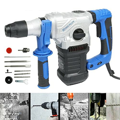 Martillo Perforador con Cable 1500W, Taladro Martillo Cincel 3 en 1, 6 Velocidades, SDS Plus Mandril, Mango Auxiliar Ajustable 360°, con Brocas, Cince