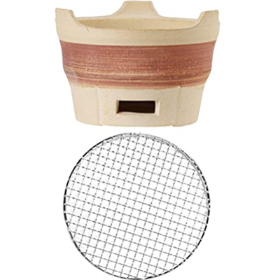 Yardwe Tabletop Grill Cerámica Carbón de Madera Parrilla Hibachi Parrilla Portátil Estilo Japonés Barbacoa Parrilla Barbacoa Parrilla Malla Metálica A