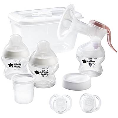 Tommee Tippee Juego de Iniciación de Lactancia Materna, Extractor de Leche Manual, Biberones y Tetinas, Caja Esterilizadora, Chupetes, Recipientes Par