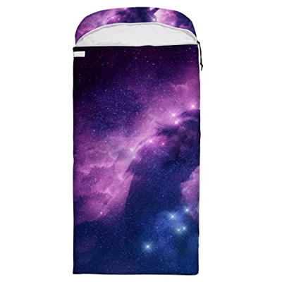 Orediy Saco de dormir de 3 estaciones, cálido, ligero, camping, para adultos, adolescentes, senderismo, viajes, mochilero, unicornio morado en galaxia