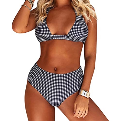 Tuopuda Traje de Baño para Mujer de Dos Piezas Halter Bikini Set Ajustable Push Up Acolchado Sujetador Cintura Alta Thong Triángulo Brasileño Fondo Bi