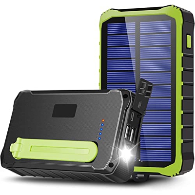 AVCITY Cargador Solar De Banco De Energía 3 En 1, Generador De Manivela De Batería Externa De 12000 Mah con Salidas USB Duales Y Linterna para Teléfon