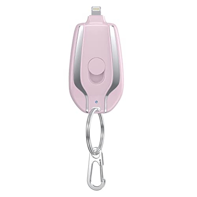 HHBS 1500mAh Mini Power Emergency Pod, New Portable Mini Power Emergency Pod, Keychain Portable Charger For iPhone, Best for Travel (Pink)